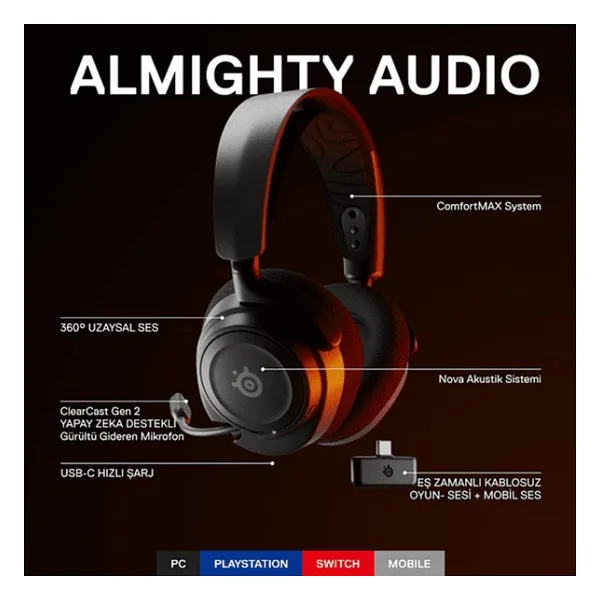 SteelSeries Arctis Nova 7 Kablolu/Kablosuz Kulak Üstü Oyuncu Kulaklığı