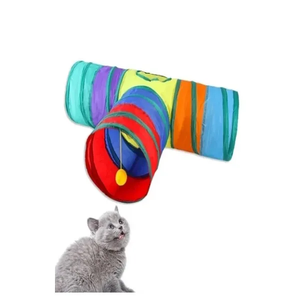 T Kedi Tüneli Katlanır Gökkuşağı Uzun Düz Kedi Köpek Oyun Tüneli Evcil Hayvan Oyun Tüneli