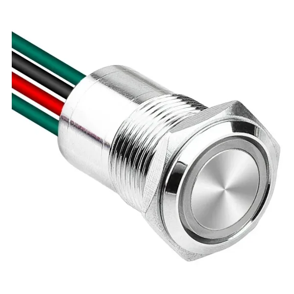 WD16D1-P2-E 16mm Düz Yaylı Işıklı Kablolu Metal Buton - Beyaz