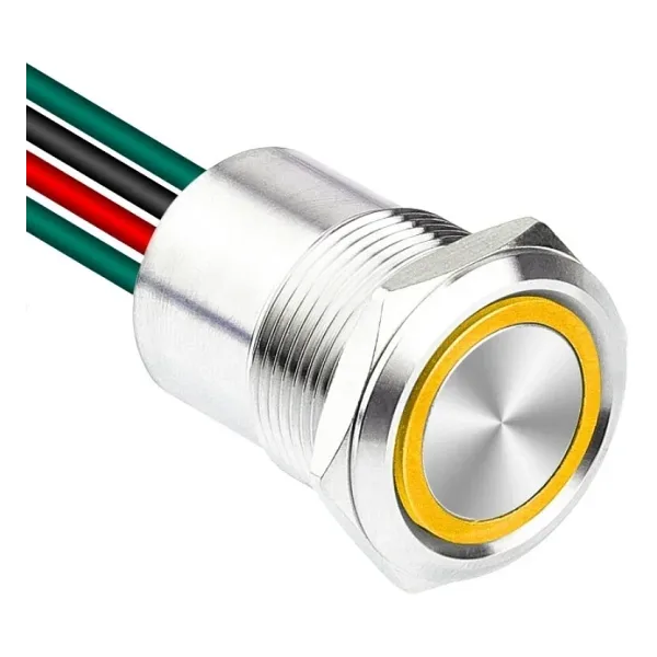 WD19D1-P2Z-E 19mm Düz Anahtarlı Işıklı Kablolu Metal Buton - Sarı