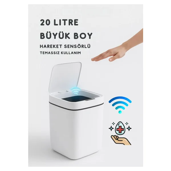 20L Akıllı Sensörlü Çöp Kovası Uv Işık Koku Geçirmez Mutfak Banyo Ofis İçin