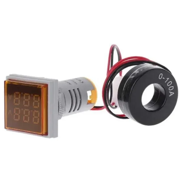 22mm Dijital Voltmetre-Ampermetre AC 20-500V 0-100A Sarı