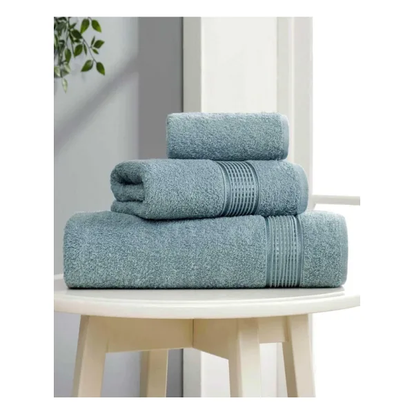 3 lü Banyo Havlusu Seti Pamuklu Ritim Mint