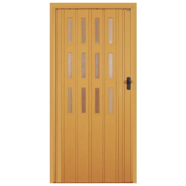 3 Sıra Camlı Akordeon Kapı, Meşe Ahşap Desenli, 87x215 cm