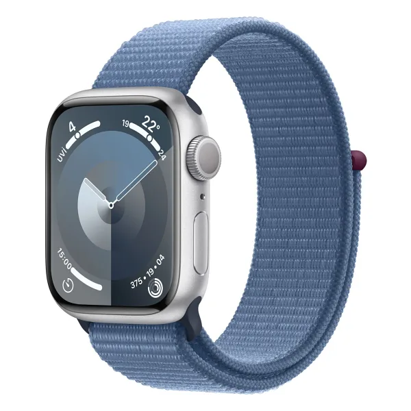 Apple Watch Series 9 GPS 41mm Gümüş Rengi Alüminyum Kasa ve Buz Mavisi Spor Loop Kordon Akıllı Saat