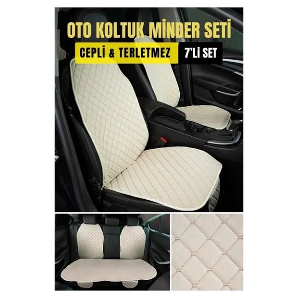 Araba Terletmez Ergonomik Koltuk Minderi (7 Parça) - 5 Koltuk Tam Set (Bej-Bej)
