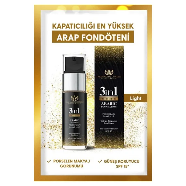 Arap Makyaj Dünyası Yoğun Kapatıcı Fondöten Light SPF 15 Güneş Koruyucu 30 ml Pratik Uygulama