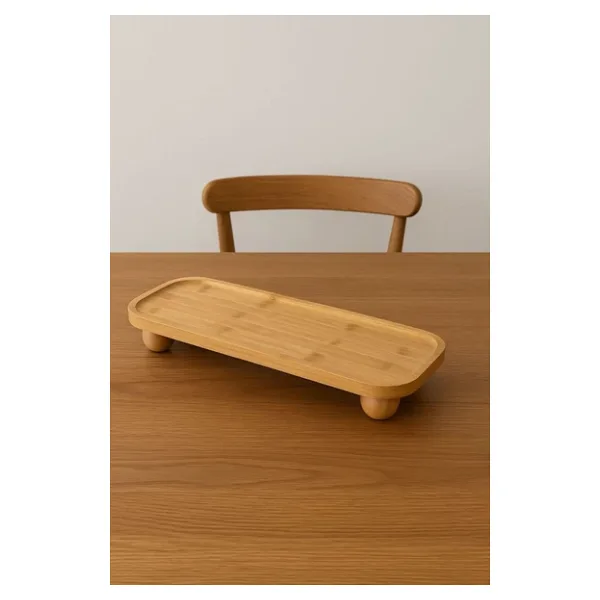 Bambu Top Ayaklı Dikdörtgen Oyuklu Stant, Bambu Sunumluk (15X35cm)