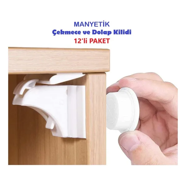 Bebek Çocuk Çekmece Dolap Güvenlik Kilidi Görünmez Gizli Dayanıklı Manyetik Emniyet Kilidi (12 Adet)