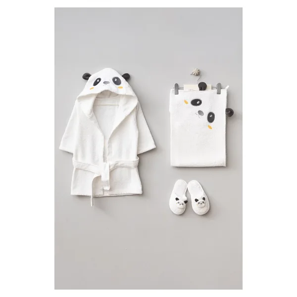 Bebitof Sevimli Panda Figürlü Bamboo Bebek Bornoz Seti 0-2 Yaş Kutulu
