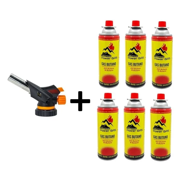 CAMPING TIME Çakmaklı Pürmüz Set 6 Adet Bütan Propan Kamp Gazı Kartuş 400ML 227GR - Kırmızı - Sarı