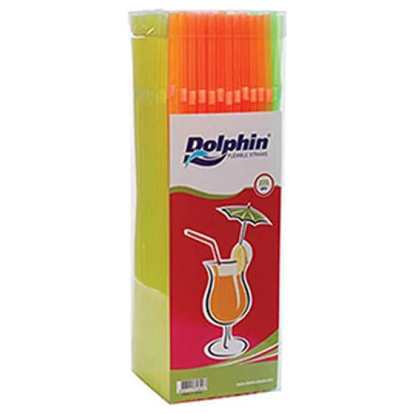 Dolphin Fosforlu Pipet - Körüklü - Turuncu Pembe Yeşil - 225 Adetlik Paket