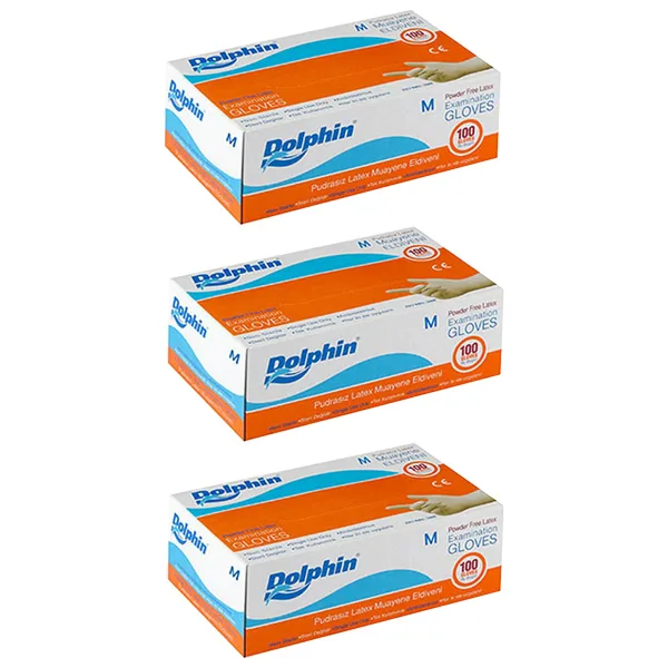 Dolphin Lateks Pudrasız Orta Boy (M) 100'lü 3 Paket Muayene Eldiveni