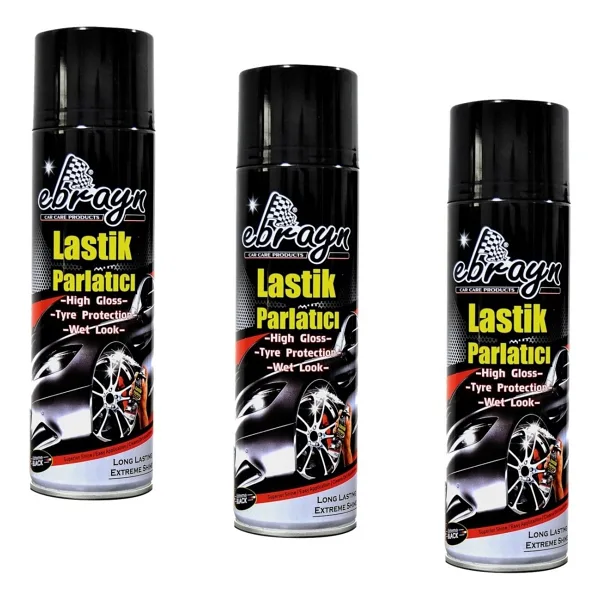 Ebrayn Premium Lastik Parlatıcı 500 ml Koruyucu Aerosol Sprey (3 Adet) Yüksek Parlaklık Sağlar