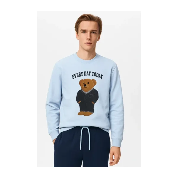 Erkek Teddy Desenli Pijama Üstü Mavi