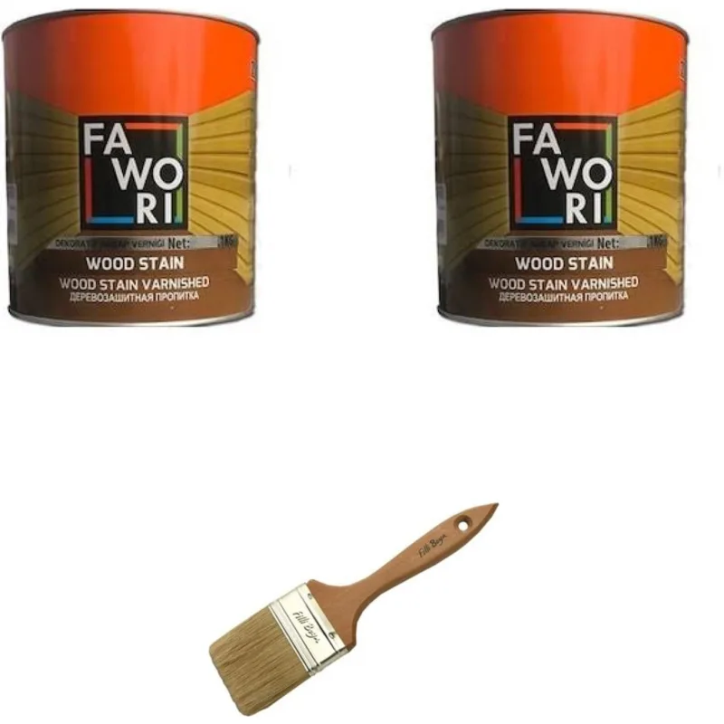 Fawori Dekoratif Vernikli Ahşap Koruyucu 2,5 Litre 2 Adet + Fırça - 2.5 lt - Teak