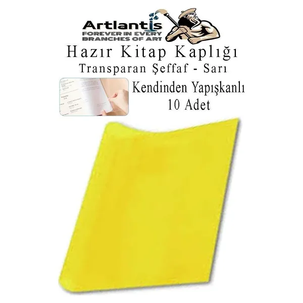 Hazır Kitap Kaplığı Şeffaf Buzlu Sarı 10 Adet 1 Paket Cırtlı Ayarlanabilir Kendinde Yapışkanlı Kaplık Okul Sınıf