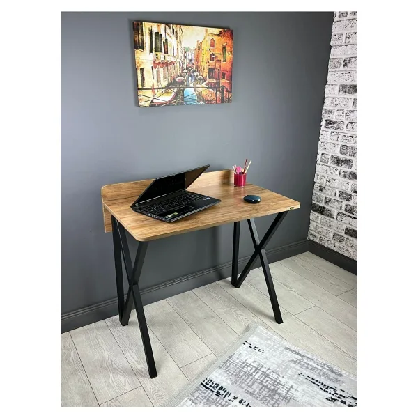 hey modüler mobilya Hayal Ceviz Çalışma Masası Bilgisayar Ofis Masası Metal Siyah Ayaklı 90 cm
