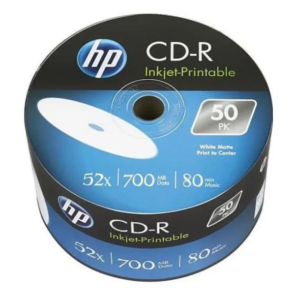 HP CD-R 52X Inkjet Printable 700Mb 80Dk 50'Li Spindle