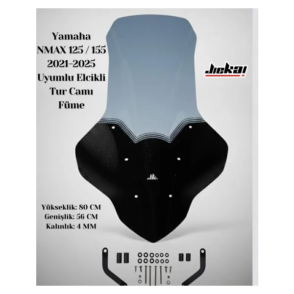 JİEKAİ Yamaha NMAX 125 / 155 2021-2025 Uyumlu Elcikli Tur Camı Füme