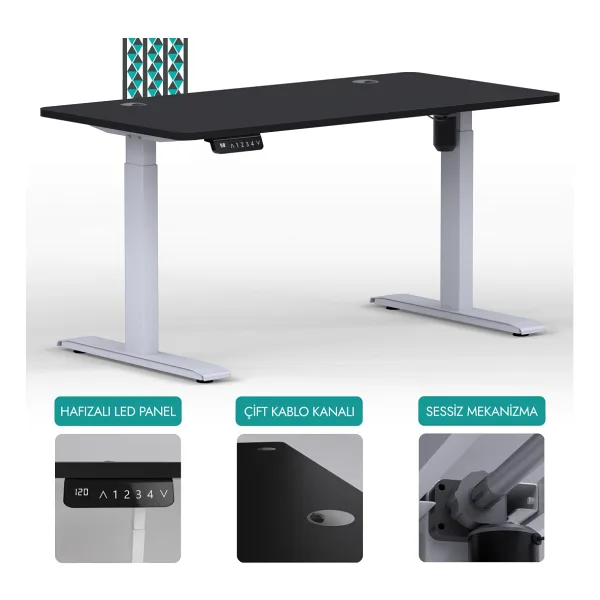 Karr Office O-Flex 160x80 cm Tek Motorlu Elektrikli Siyah Yükseklik Ayarlı Çalışma Masası
