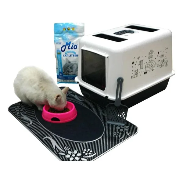 Kedi Kumu + Kürek + Paspas + Mama Kabı + Çiftsan Lux Filtreli Kapalı Kedi Tuvaleti