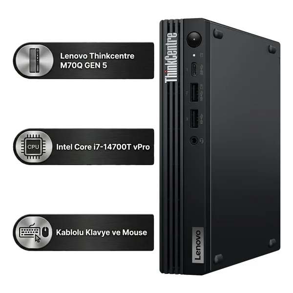 Lenovo ThinkCentre M70q Gen 5 Intel Core i7-14700T 16GB 512GB SSD Windows 11 Pro Mini Masaüstü Bilgisayar 12TESH46TX 008