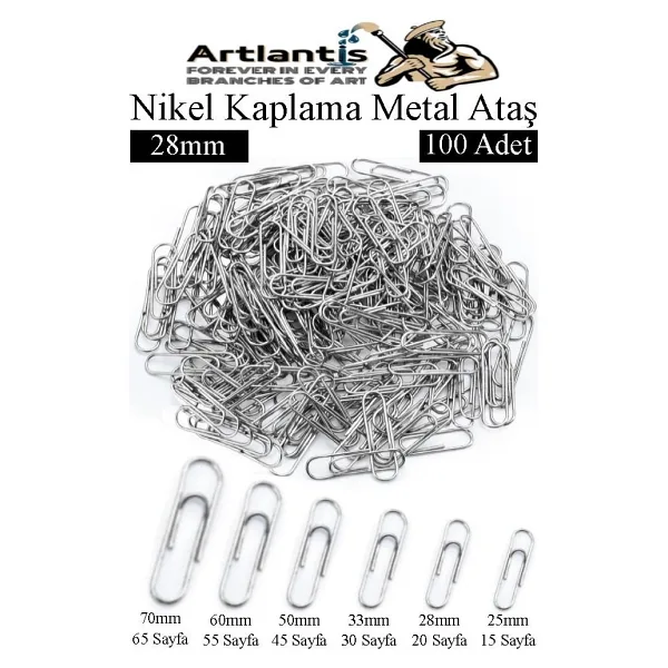 Metal Ataş No 3 28Mm 100 Lü 1 Paket Nikel Kaplama Metal Ataç Dayanıklı Paslanmaz 20 Sayfa Kapasiteli Ofis Okul Büro