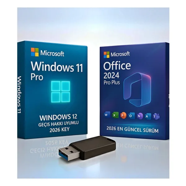 Microsoft Windows 11 Pro + Office 2024/2026 Pro Plus Orijinal Lisanslı Bootable USB Kurulum Bellek Windows 12 Geçiş Hakkı