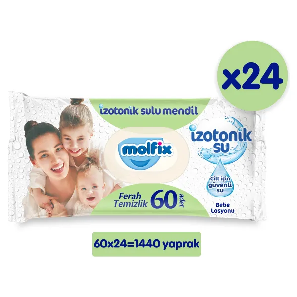 Molfix İzotonik Sulu Ferah Temizlik 60 Yaprak 24'lü Paket Islak Mendil