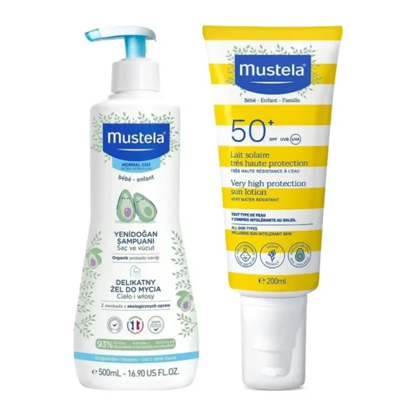 Mustela Tüm Aile Için Spf 50+ Güneş Losyonu 200 Ml + Yenidoğan Saç Ve Vücut Şampuanı 500 Ml