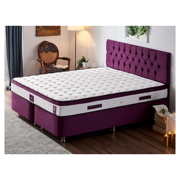 Niron Violet Yatak Seti 200X200 Cm Çift Kişilik Yatak Baza Başlık Takımı - Orta Sert Yatak Mor Baza Ve Başlığı