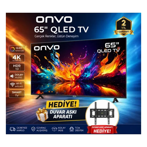Onvo 65" 4K Uhd Qled Tv + Askı Aparatı Hediyeli