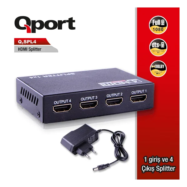 QPORT Q-SPL4 4 PORT FHD HDMI ÇOKLAYICI