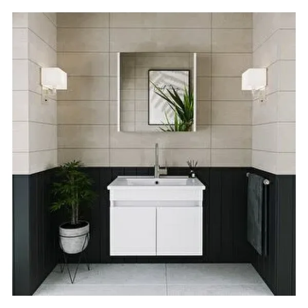 Roomart Al3 Ayaksız 2 Kapaklı Lavabolu Beyaz Mdf 65 Cm Banyo Dolabı Aynalı Üst Dolabı 65 cm