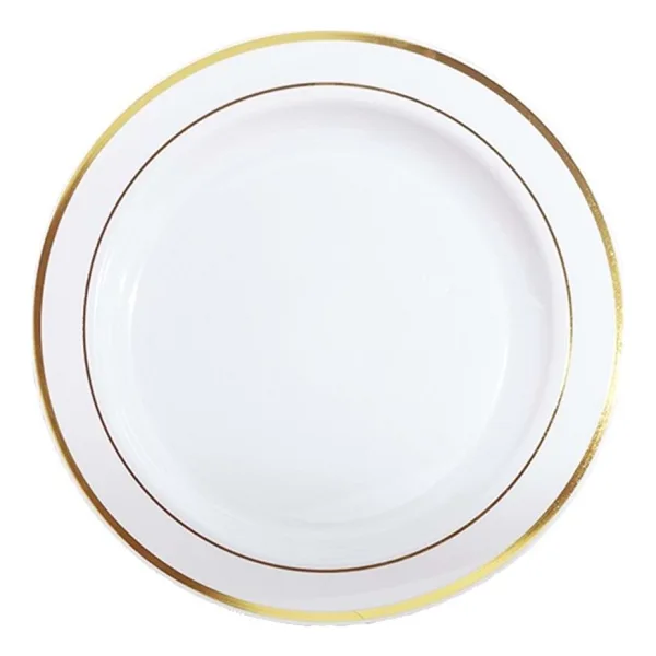 Rubikap Plastik Gold Renk Işlemeli Beyaz Tabak 19 cm - 6'lı
