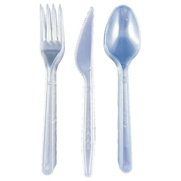 Sert Kalın Plastik Çatal 1. Kalite Lüks Şeffaf Çatal-kaşık- Bıçak 3'lü Set
