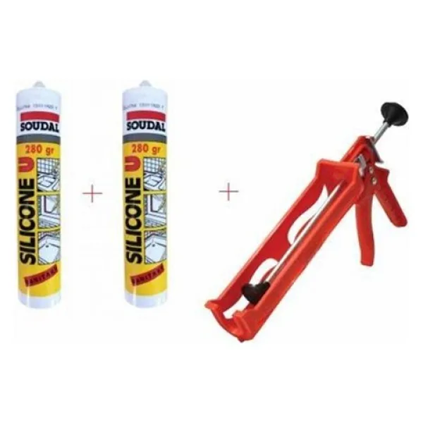 Soudal Şeffaf Silikon 280 gr 2 Adet + Silikon Tabancası