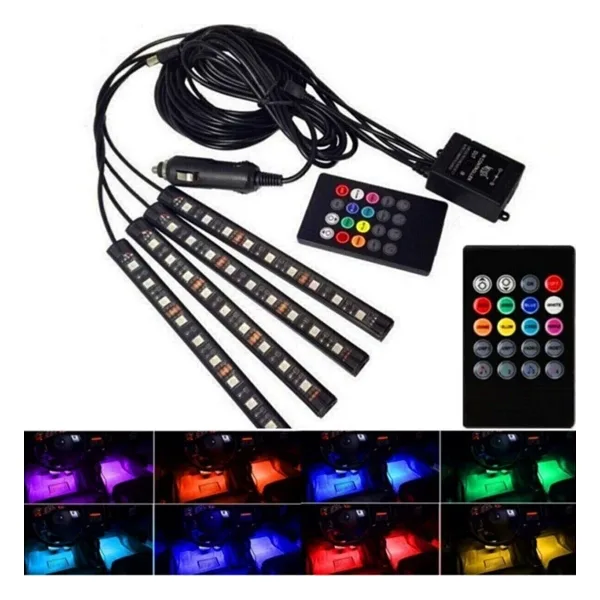 TEAMCAR Araç Içi Aydınlatma Kumandalı Uyumlu 12 Ledli Ayak Altı Led 7 Renk Rgb