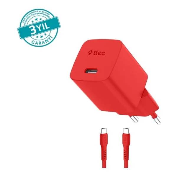Ttec SmartCharger 2SCG20CNK 20 W Kırmızı Type-C Kablolu Hızlı Şarj Aleti