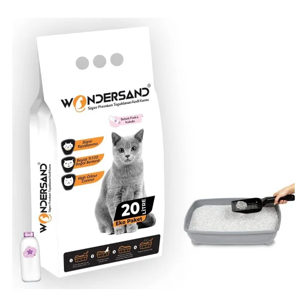 Wondersand Pudra Kokulu İnce Taneli 20 lt Beyaz Bentonit Kedi Kumu
