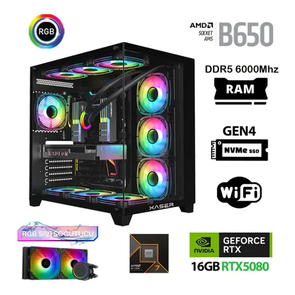 Xaser Velox X170 Ryzen 7 7700 32Gb Ddr5 Ram 1Tb M.2 Nvme Ssd 16Gb Rtx5080 Masaüstü Oyuncu Bilgisayarı