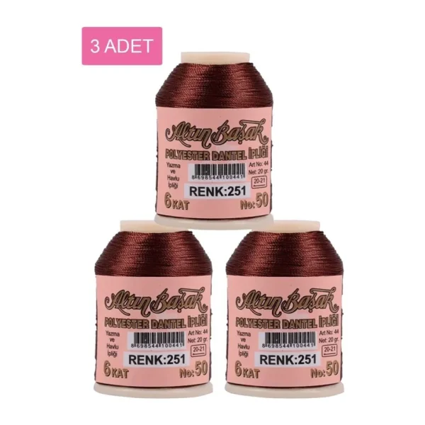 3 Adet Altınbaşak Oya ve Dantel İpi 20 gr - Royaleks - No: 251