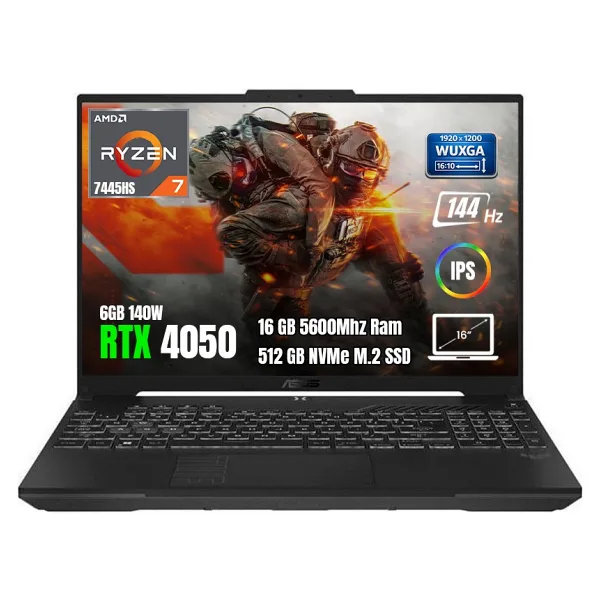 Asus TUF Gaming A16 FA607NUG-RL208 Ryzen 7 7445HS 16 GB 512 GB SSD RTX4050 16" WUXGA Gaming Laptop