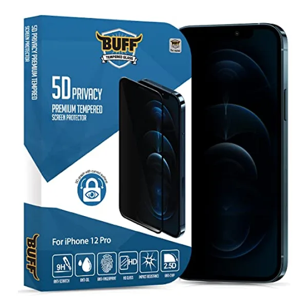 BUFF LABS iPhone 12 Pro 5D Privacy Tam Kaplayan Hayalet Ekran Koruyucu