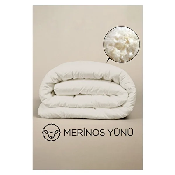 Çift Kişilik Kuzu Yünü %100 Doğal Yorgan Özel Çantalı Organik Merinos Yün Yorgan - Beyaz - 195 x 215 cm
