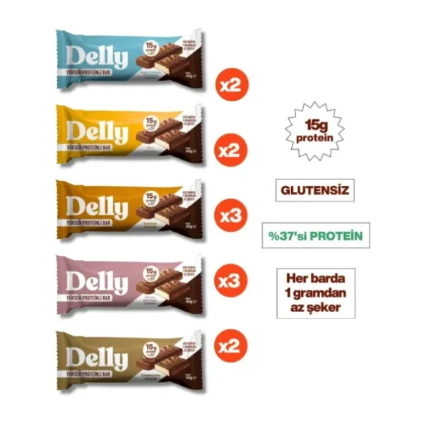 Delly Çikolata Kaplı Yüksek Proteinli Bar - Karışık Kutu 40G 12 Adet
