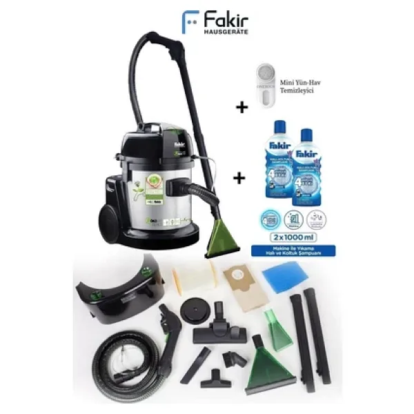 Fakir 1600WAAT Yüksek Performanslı Islak & Kuru Halı Koltuk Süpürme ve Yıkama Makinesi + 2litre Şampuan - Gri