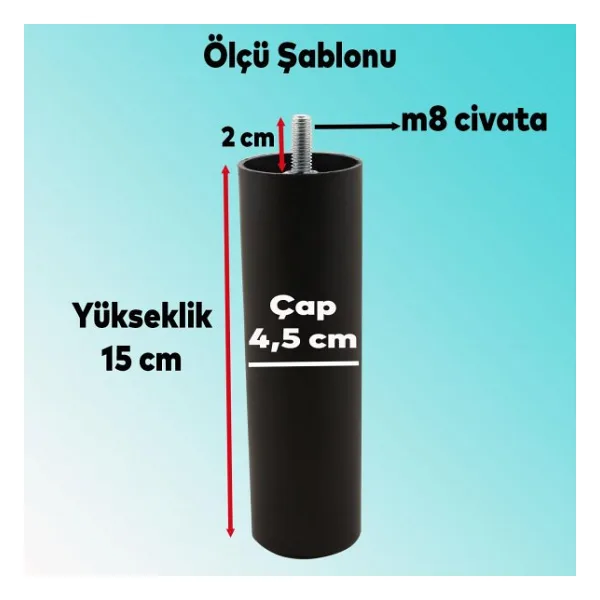 Gizli Mobilya Kanepe Sehpa Tv Ünitesi Koltuk Orta Destek Ayağı 15 Cm Siyah Baza Ayak