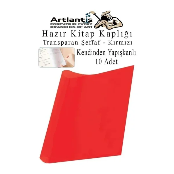 Hazır Kitap Kaplığı Şeffaf Buzlu Kırmızı 10 Adet 1 Paket Cırtlı Ayarlanabilir Kendinde Yapışkanlı Kaplık Okul Sınıf